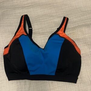 Vibrant Colorblock Sports Bra - Black, Blue, and Orange